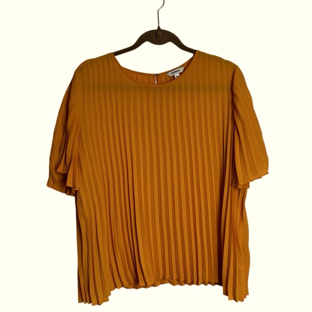 Express Orange Pleated Top Women's Large Short Sleeve